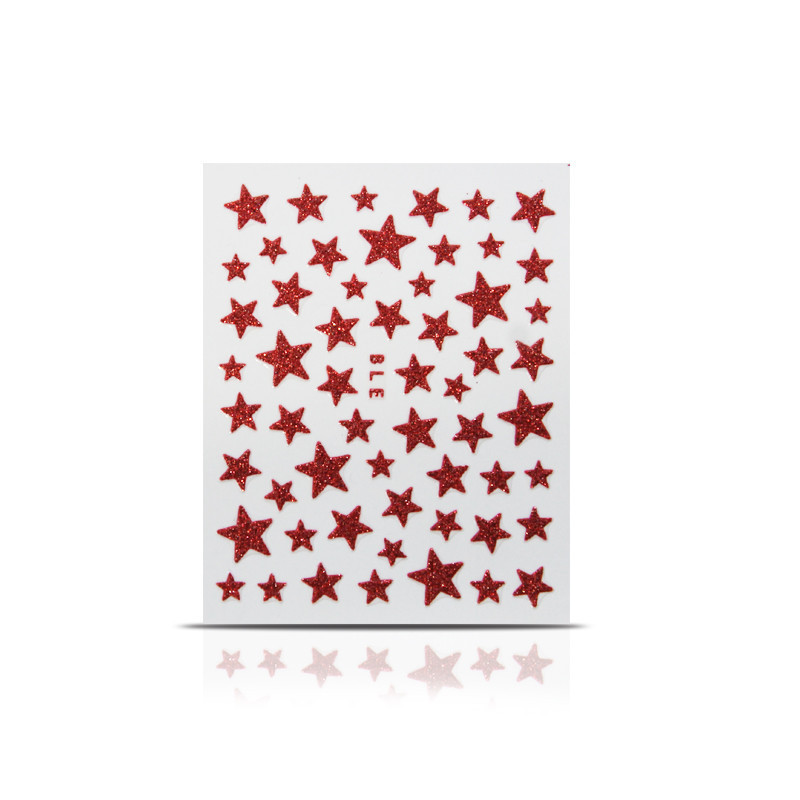 Trblietavá samolepka na nechty - červené hviezdičky