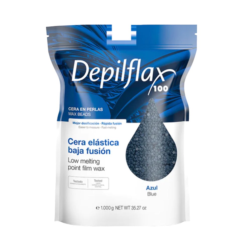 Depilflax 100 flexibilný depilačný vosk s nízkym bodom topenia, perleťový azul 1000g
