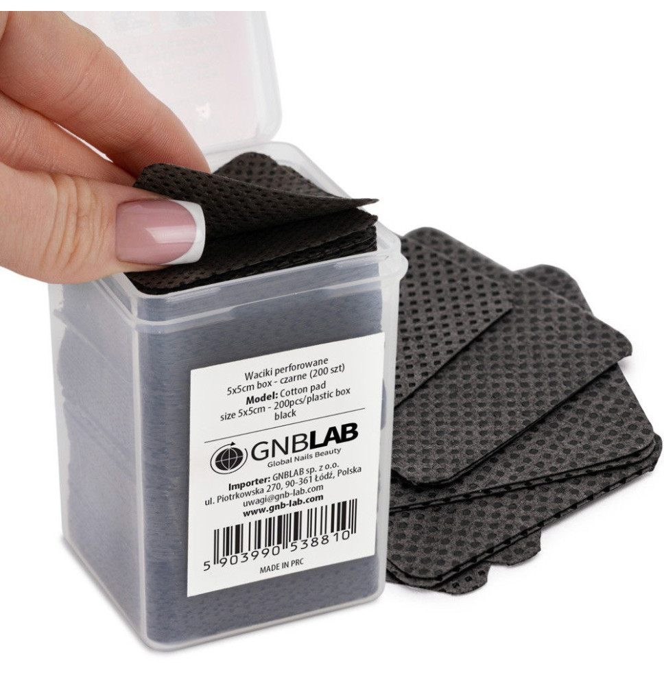 Bezprašné perforované vatové tampóny na nechty 5x5 cm čierne 200 ks