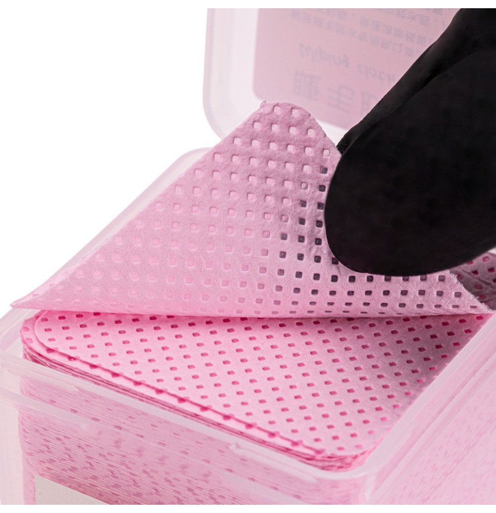 Bezprašné perforované vatové tampóny na nechty ružové 5x5 cm, 200 ks