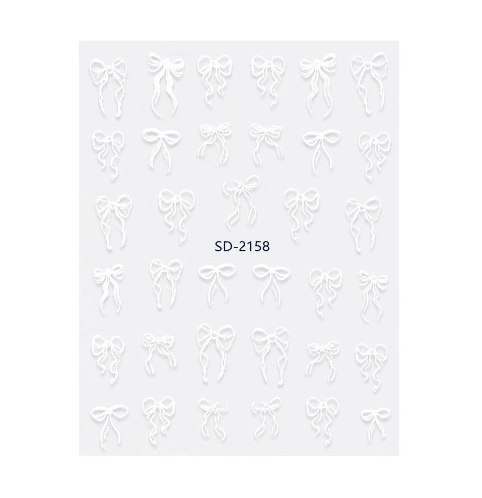 Samolepiace 5D Nálepky na Nechty – Mašle Biele SD-2158