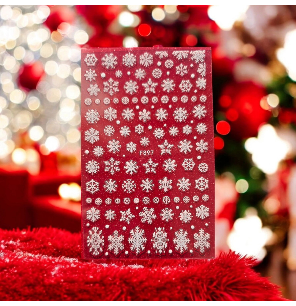 Nálepky na nechty vločky biele F897