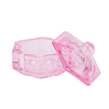 Sklenená nádobka na akryl, cleaner s poklopom ružová