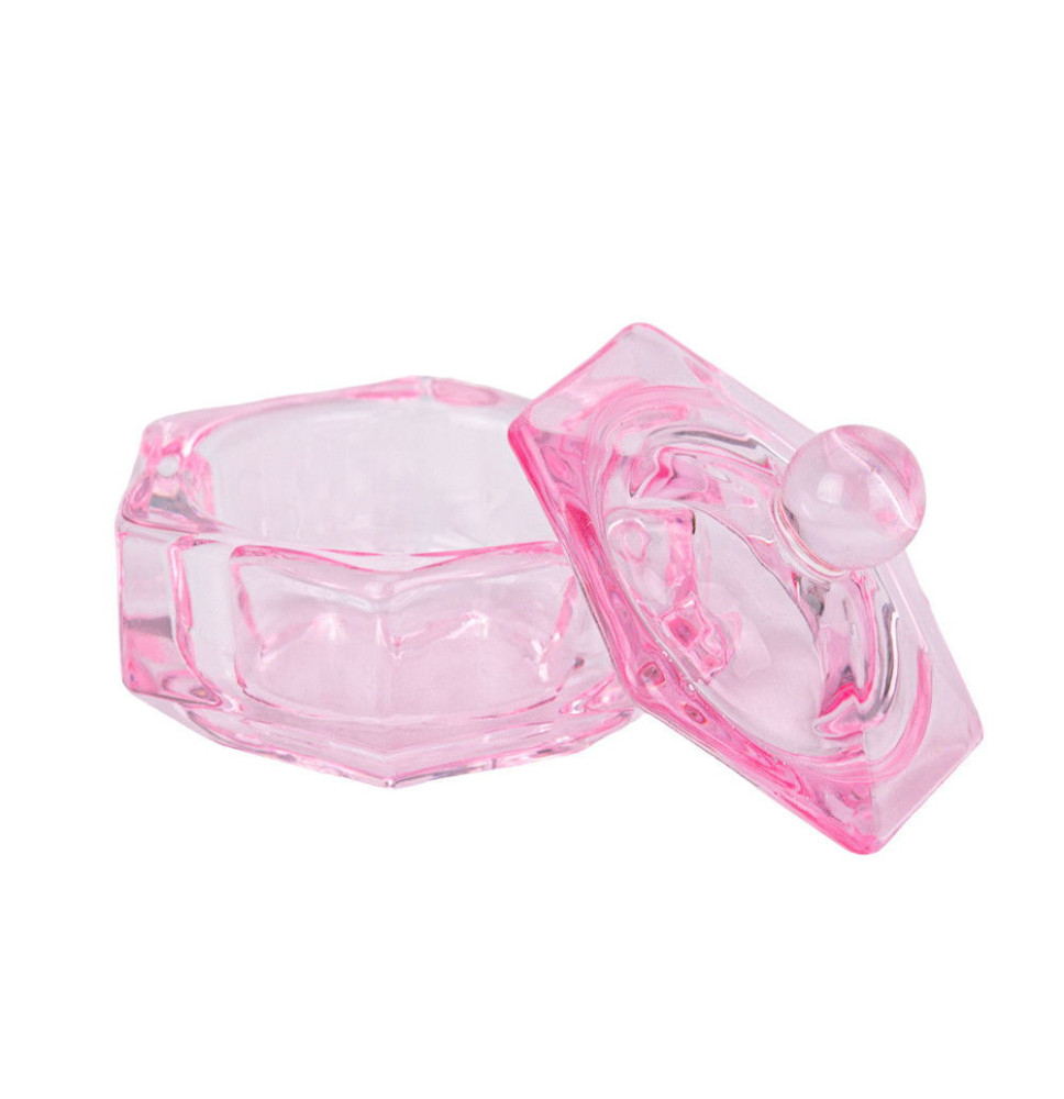 Sklenená nádobka na akryl, cleaner s poklopom ružová