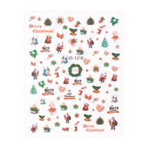 Vianočné samolepiace nálepky na nechty JO-1218 s motívmi snehových vločiek, stromčekov a darčekov