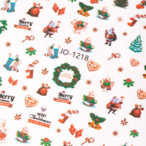 Vianočné samolepiace nálepky na nechty JO-1218 s motívmi snehových vločiek, stromčekov a darčekov