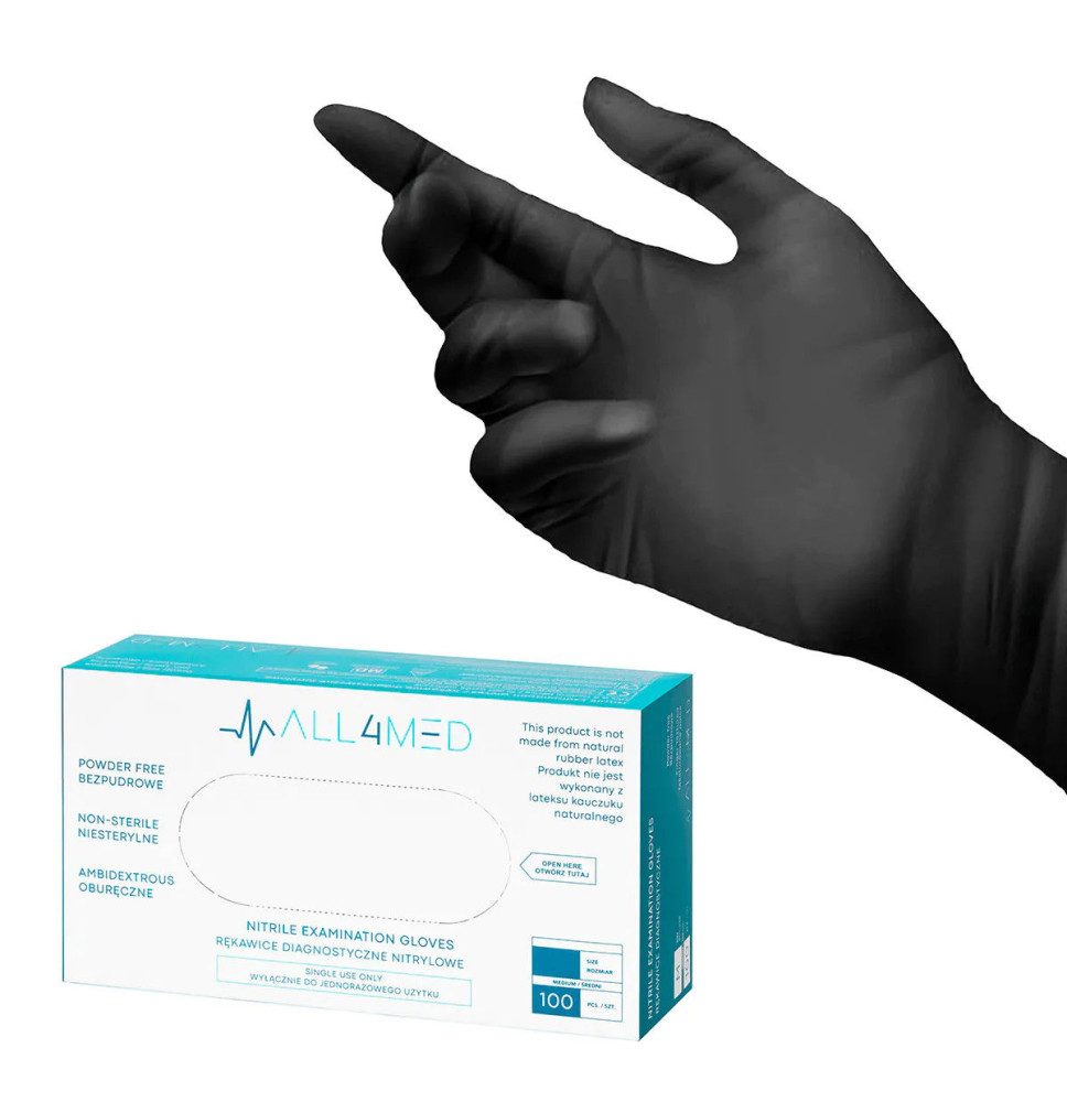 Jednorazové nitrilové rukavice All4Med čierne M 100ks