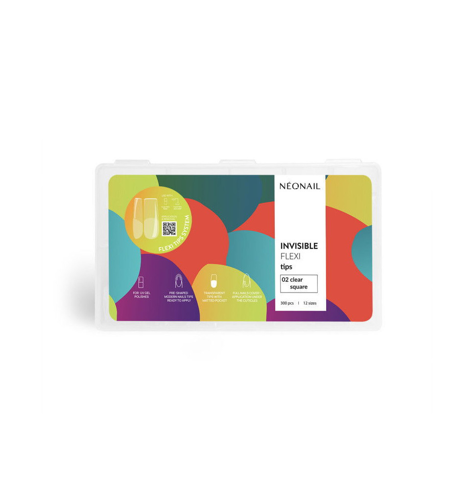 Neonail flexibilné nechtové špičky na predĺženie nechtov Invisible Flexi Tips 02 Clear Square 300ks
