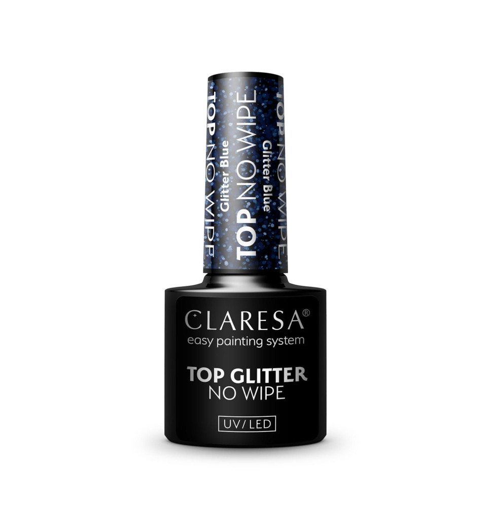 Gél lak CLARESA Top No Wipe Glitter Blue 5ml