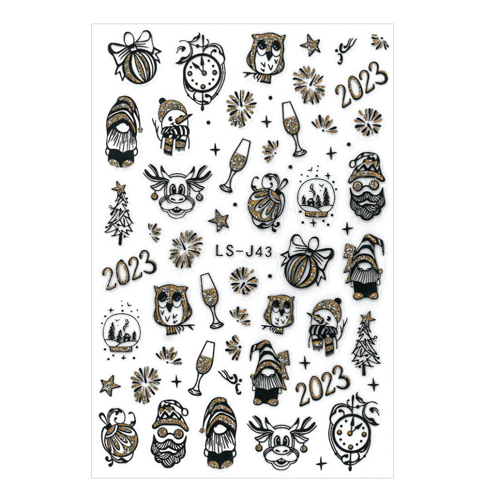 Vianočné nálepky na nechty vločky a gule J43