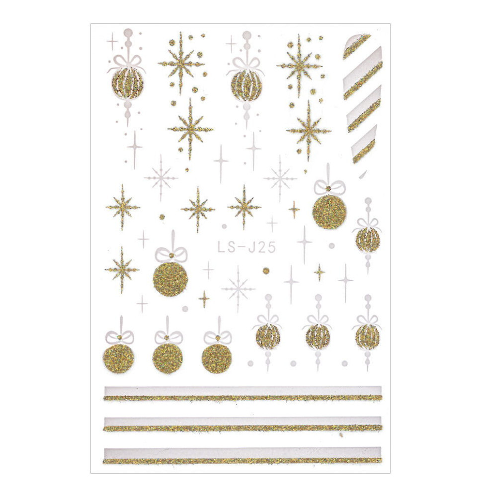 Vianočné nálepky na nechty vločky a gule J26