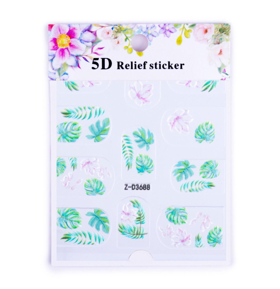 5D nálepka na nechty 3688 - listy a kvety