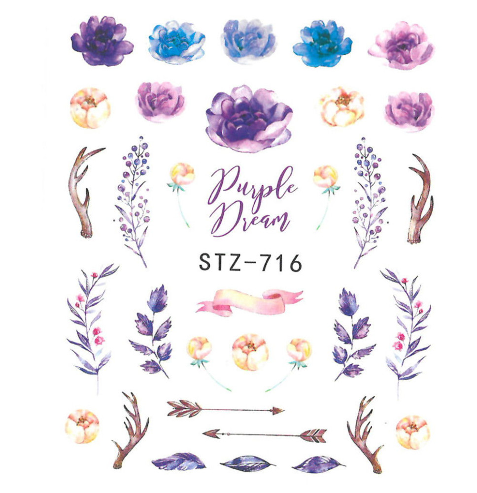Vodonálepky na nechty motív kvety STZ-716