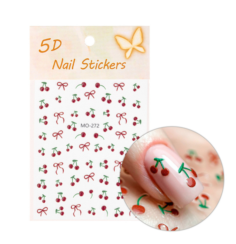 5D samolepiace nálepky na nechty s čerešňovým motívom MO-272
