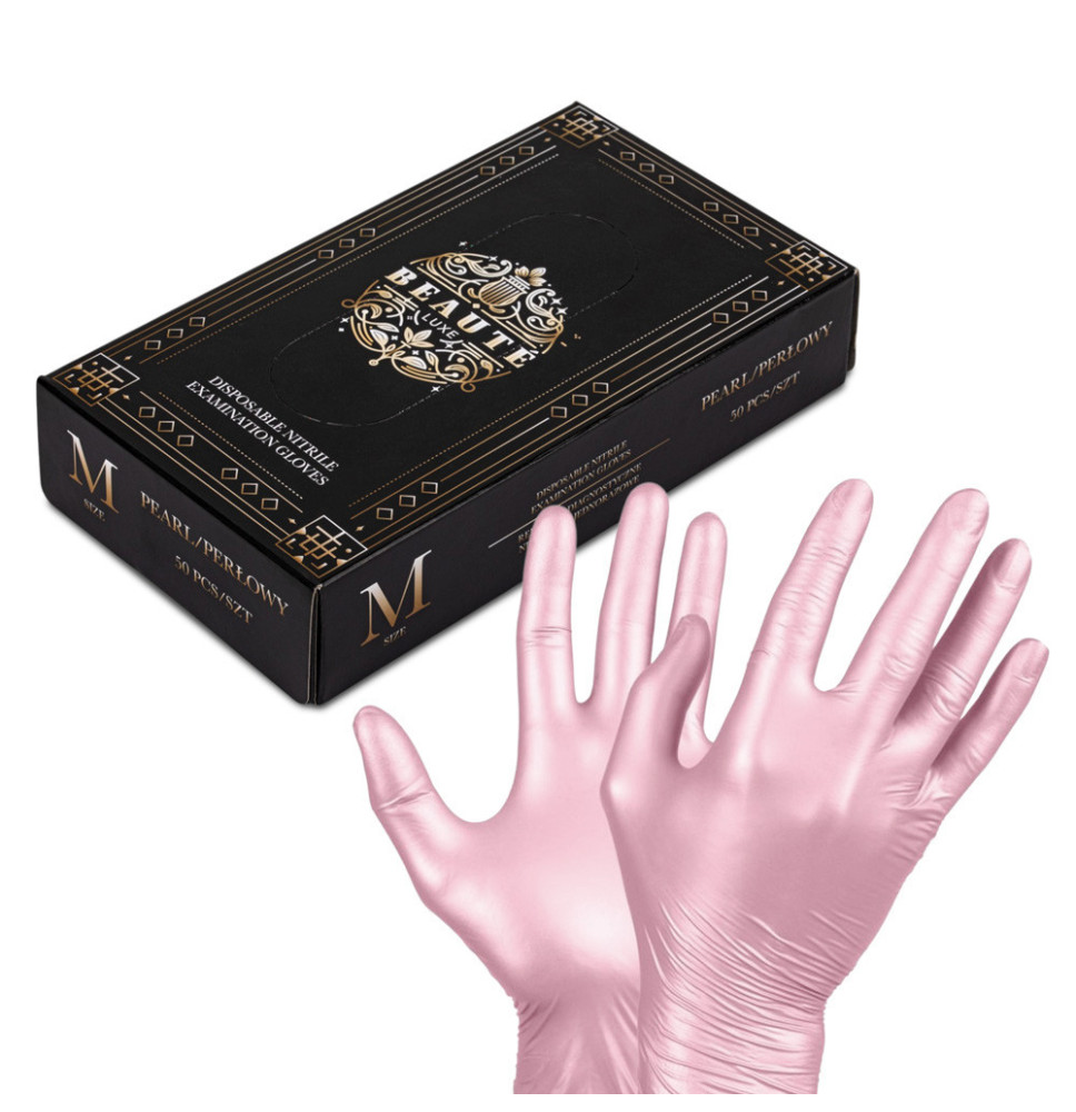 Jednorazové nitrilové rukavice Beaute Luxe v ružovej farbe, veľkosť M 50ks
