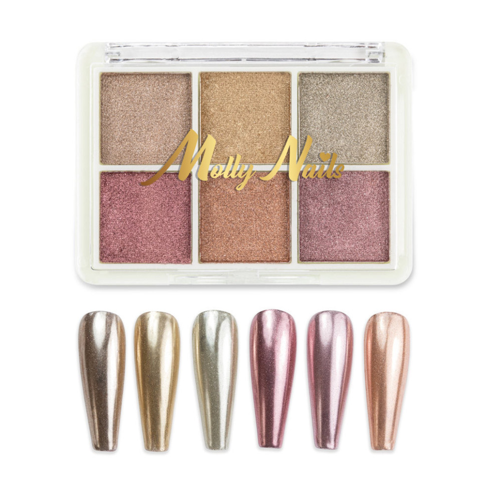 Molly Nail – Zrkadlový efekt na prášok na nechty – kazeta 6 farieb, č. 3