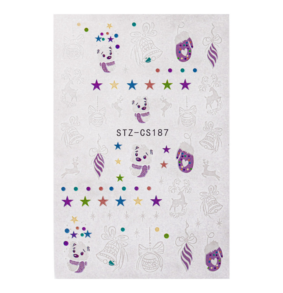 Vianočné nálepky na nechty Winter Magic – soby, hviezdy a rukavičky