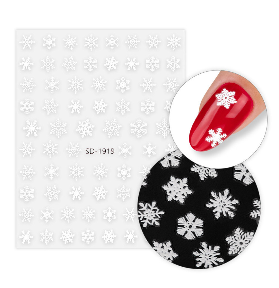 Samolepiace 5D vianočné nálepky na nechty SD-1919 s motívom snehových vločiek