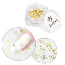 Ozdoby na nechty Snowflakes – zlaté snehové vločky v dózičke 90 ks