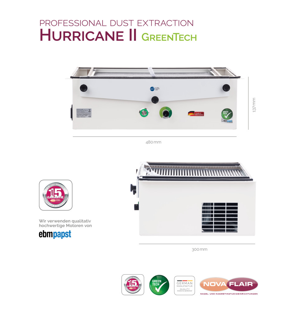Vstavaná odsávačka prachu Hurricane II GreenTech 530 m3/h