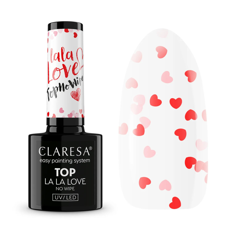 Claresa Top No Wipe LA LA LOVE 5 g – priehľadný top so srdiečkami