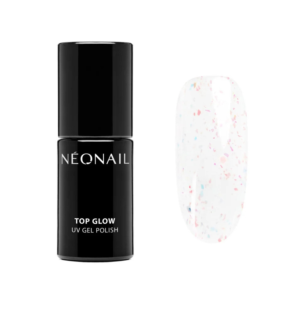 NeoNail Top Glow Shiny Flakes 7,2 ml – transparentný top s trblietkami