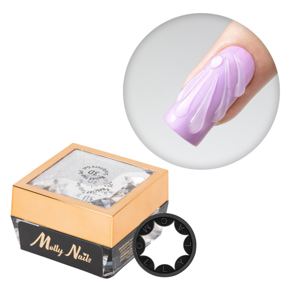 Molly Nails 3D Relief Top Gel Sculpture 5 g – transparentný 3D top gel (HEMA/Di-HEMA Free)