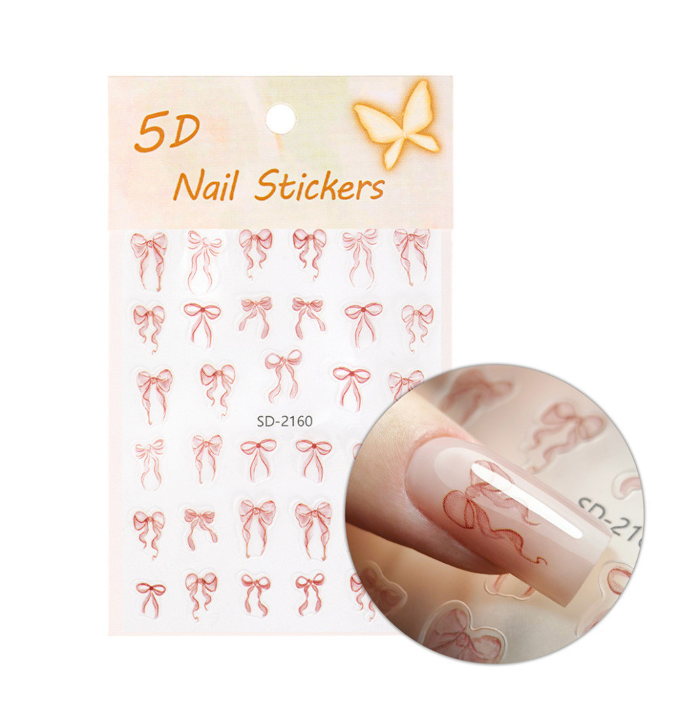 5D samolepky na nechty SD-2160 – červené mašličky nail art nálepky