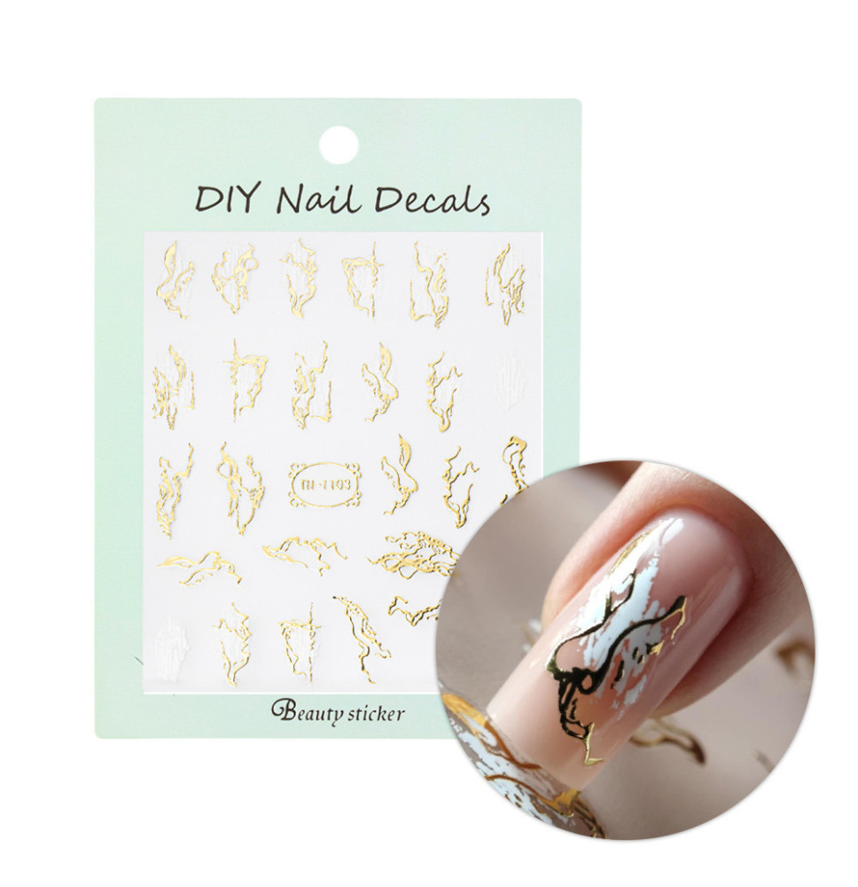 Samolepky na nechty TH-1103 – zlaté marble nail art nálepky