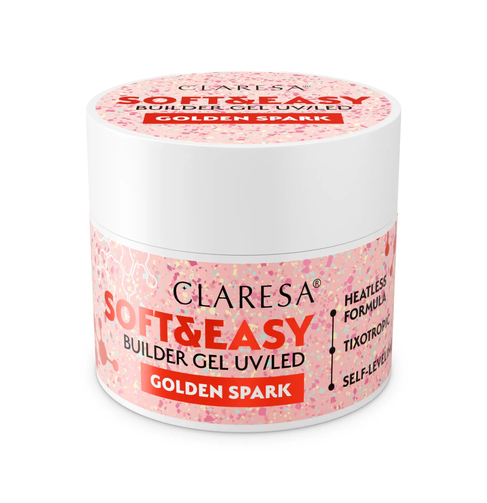 Claresa Soft&Easy Golden Spark 12 g – stavebný gél na nechty zlatý trblietavý, samonivelačný