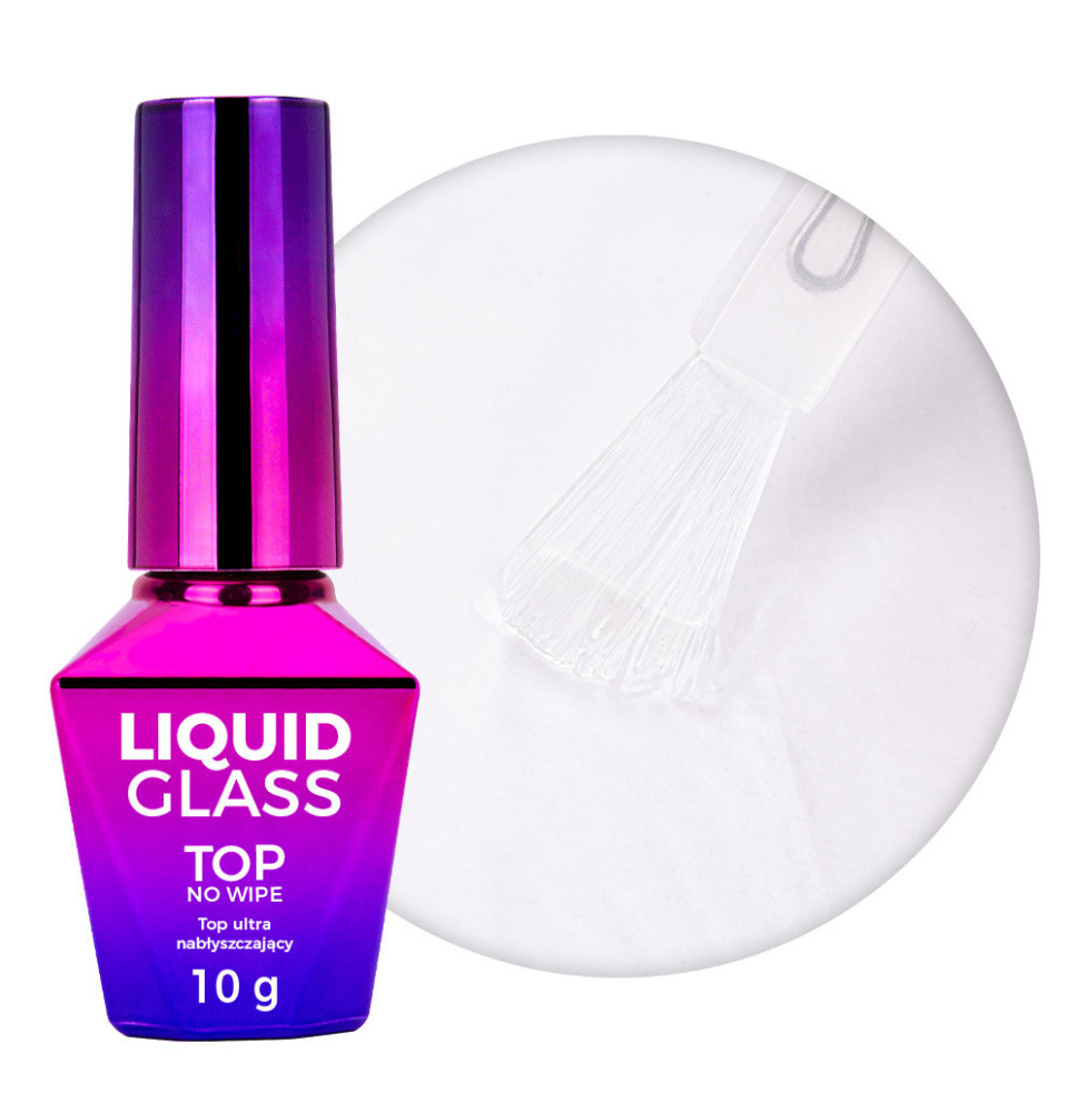 Molly Nails Liquid Glass Top No Wipe 10 g – bezvýpotkový top coat HEMA free číry