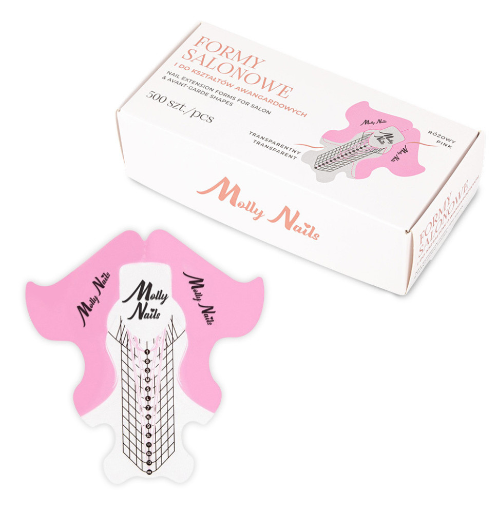 Molly Nails šablóny na nechty transparentné ružové 500 ks – formy na predĺženie